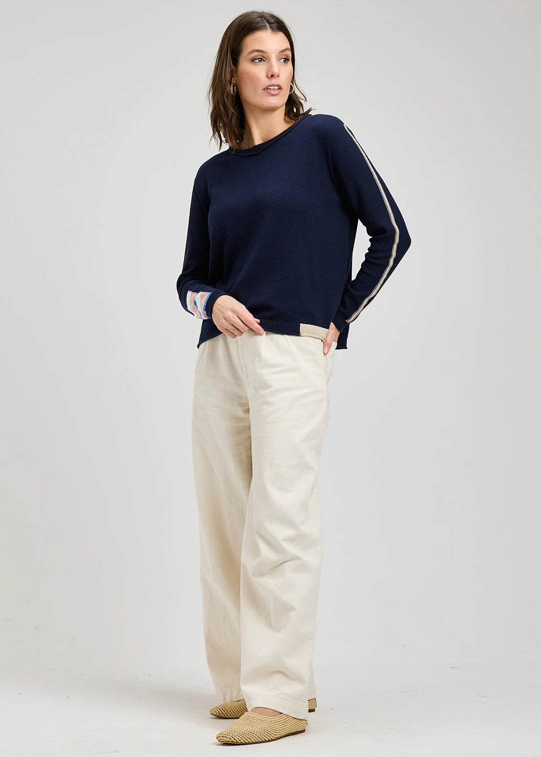 Zaket & Plover Roll Trim Sweater - Navy