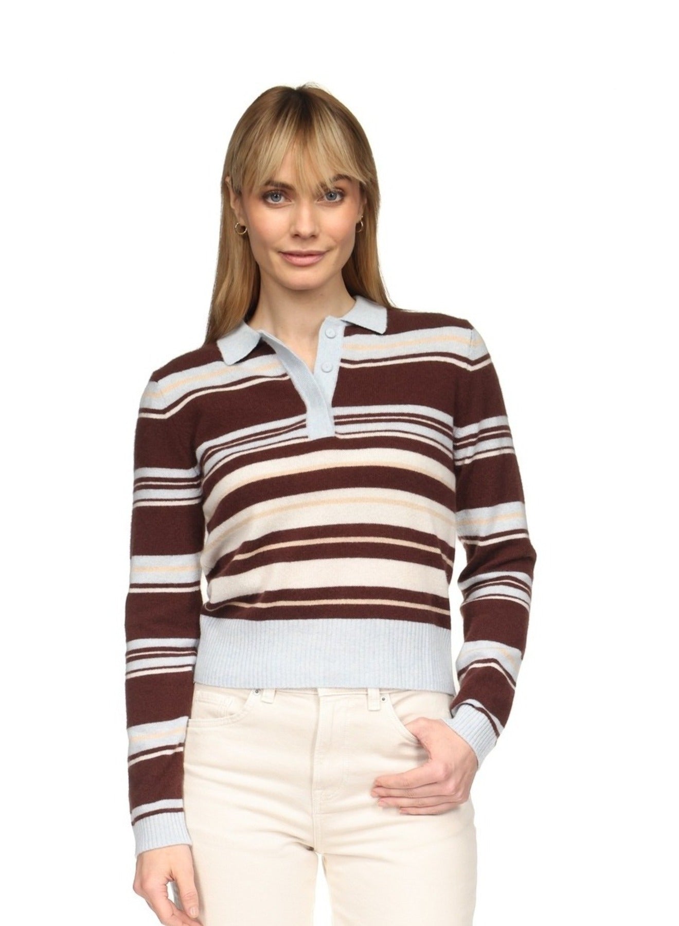 Brodie Slim Fit Stripey Polo Sweater Cocoa