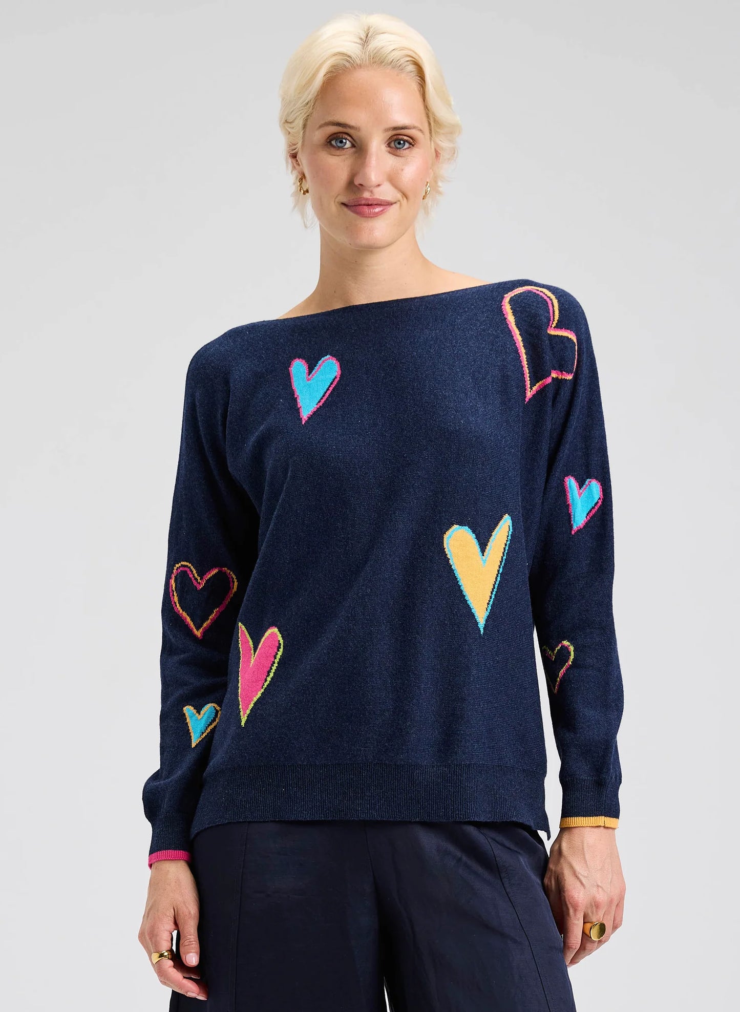 Zaket & Plover Intarsia Hearts Sweater - Dark Denim