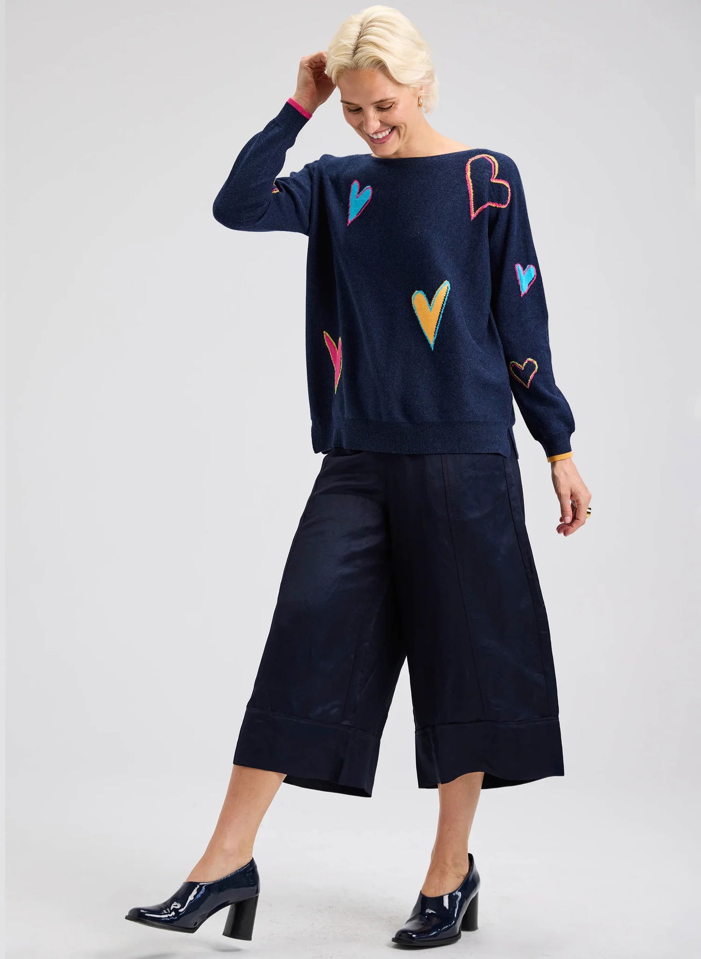 Zaket & Plover Intarsia Hearts Sweater - Dark Denim