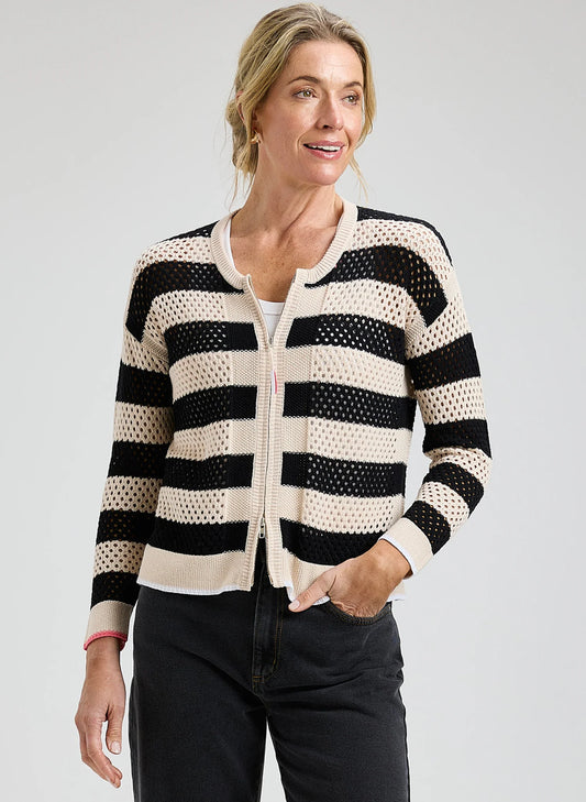 Zaket & Plover Pointelle Zip Cardi - Canvas
