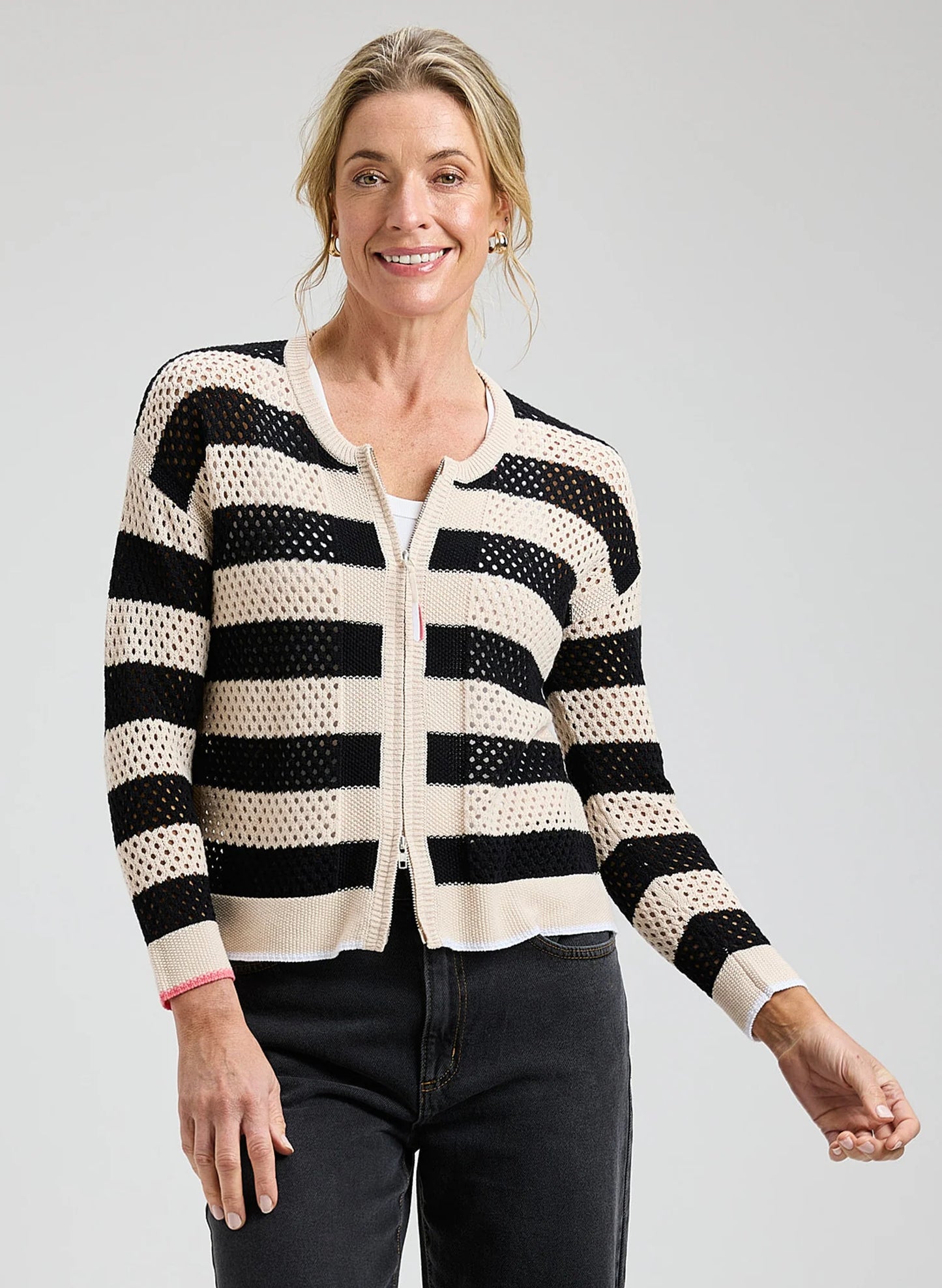Zaket & Plover Pointelle Zip Cardi - Canvas