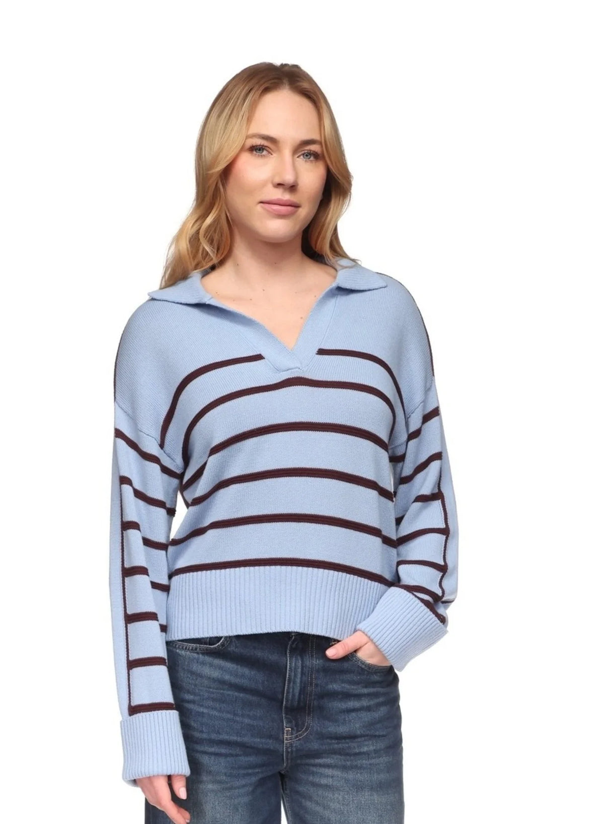 Brodie Links Stripe Polo Skyline/Cocoa