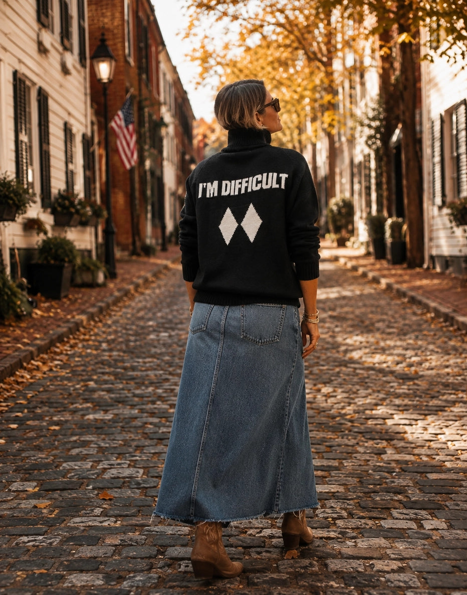 I'm Difficult 1/2 Zip Sweater | Black