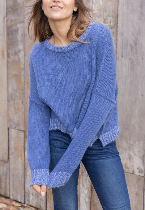 Wooden Ships Lara Marl Trim Chunky Crew Sweater - Blue Fire/Blue Violet
