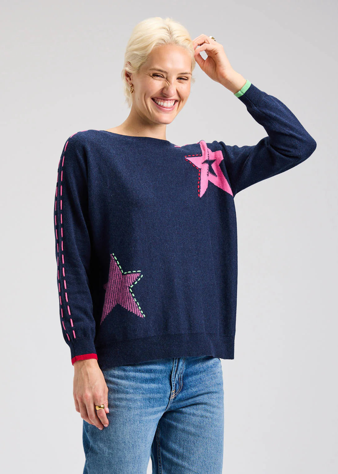 Zaket & Plover Threaded Star Sweater - Dark Denim