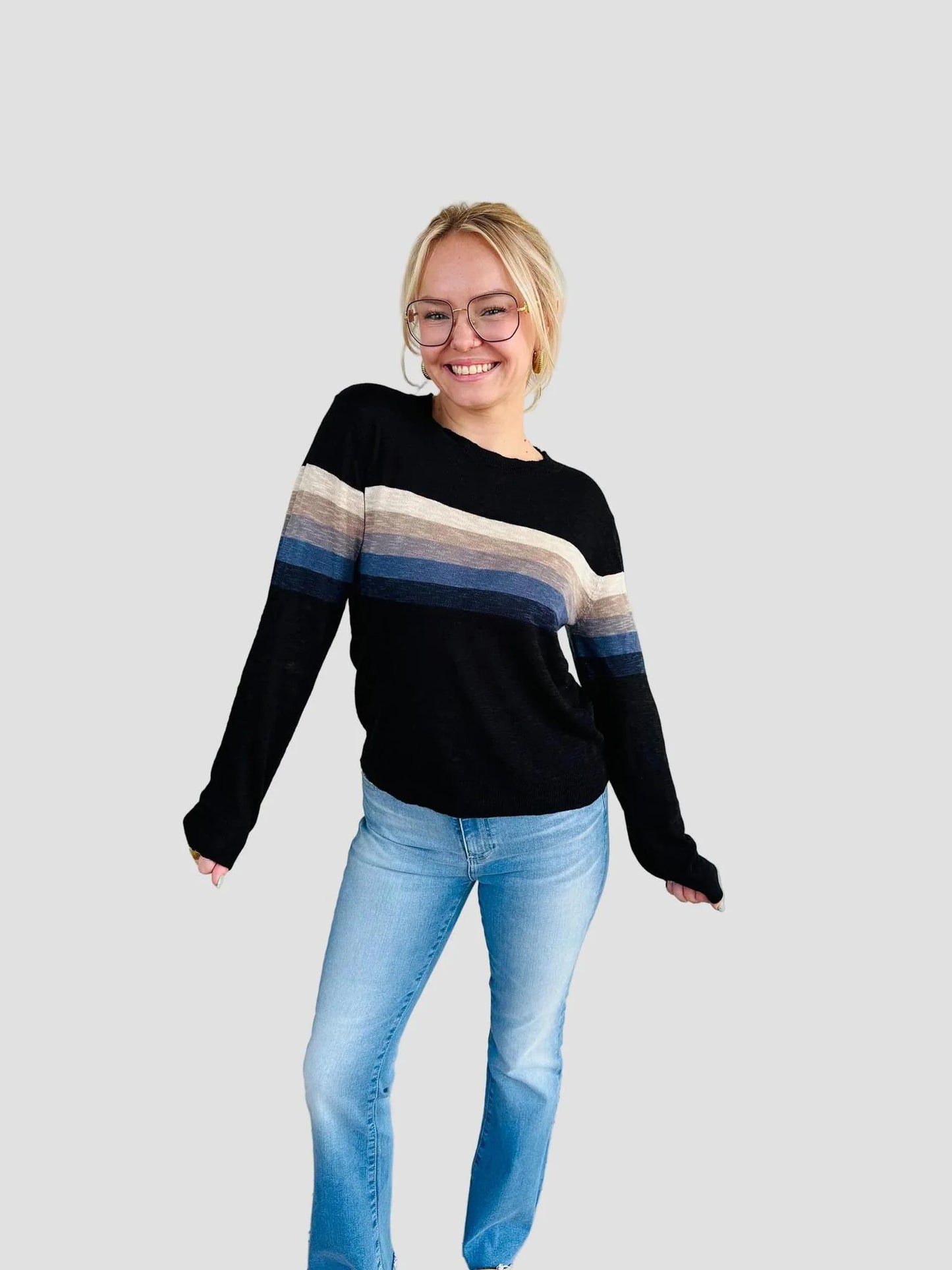 Stitchdrop Finish Line Stripe Sweater - Black