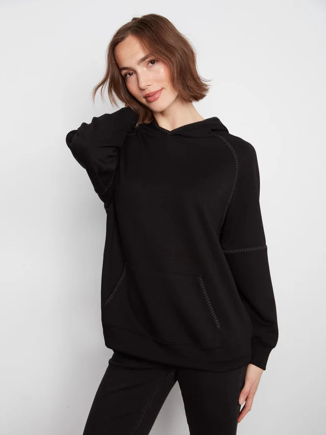 Charlie B Blanket Stitch Soft Scuba Hoodie - Black