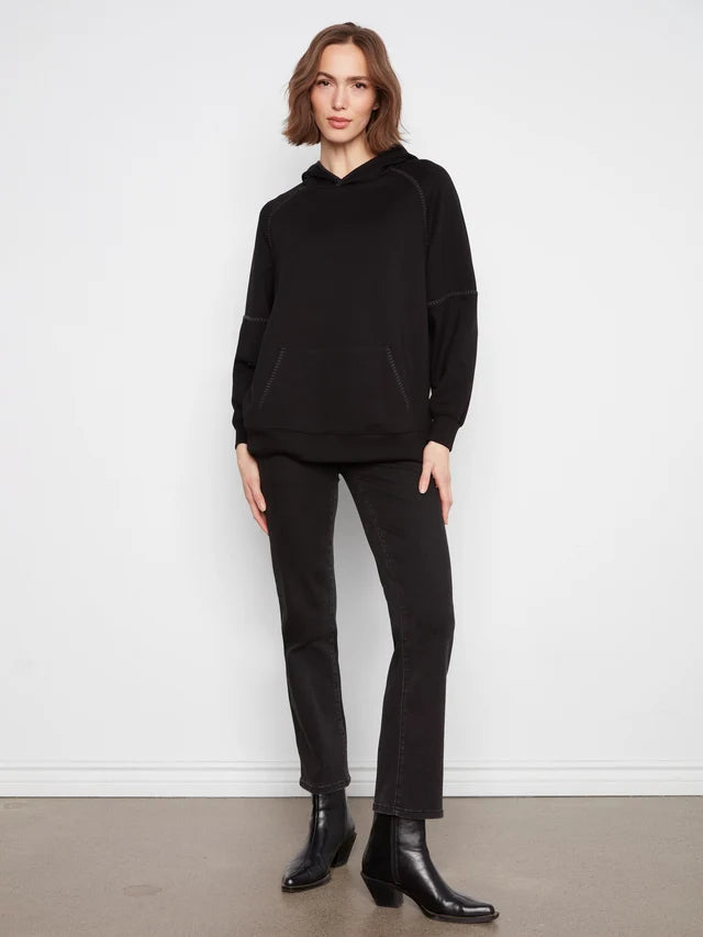 Charlie B Blanket Stitch Soft Scuba Hoodie - Black