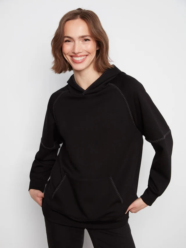 Charlie B Blanket Stitch Soft Scuba Hoodie - Black