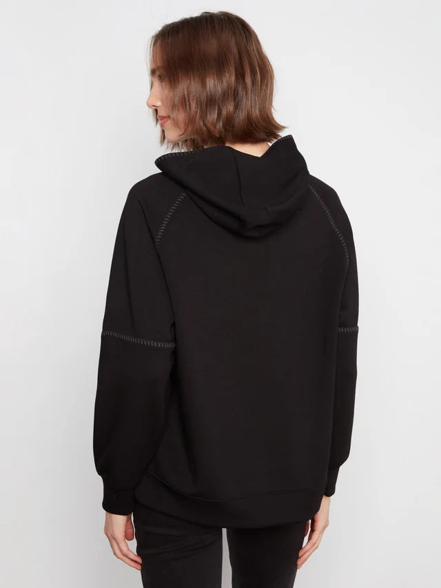 Charlie B Blanket Stitch Soft Scuba Hoodie - Black