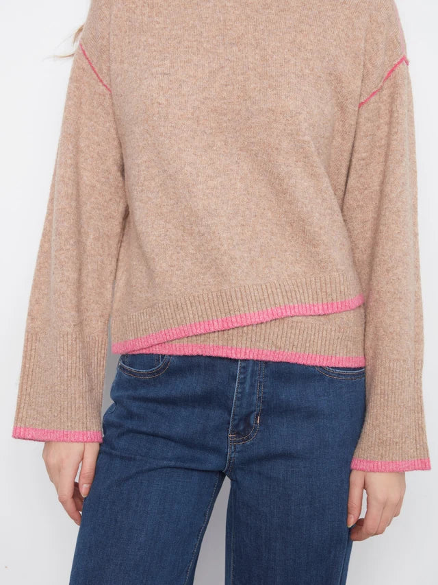 Charlie B Crew Neck Hem Detail Sweater Heather Camel