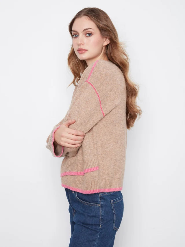 Charlie B Crew Neck Hem Detail Sweater Heather Camel