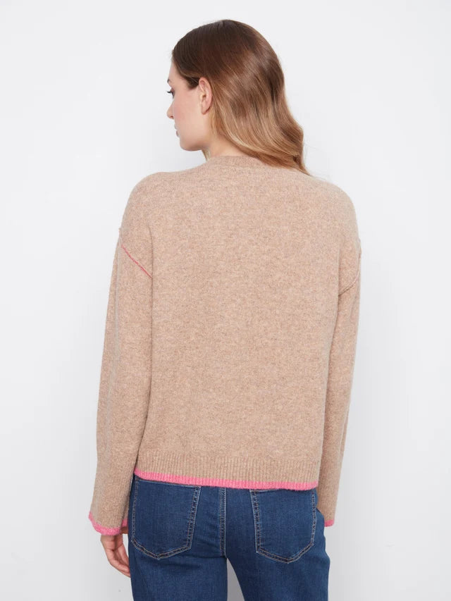 Charlie B Crew Neck Hem Detail Sweater Heather Camel