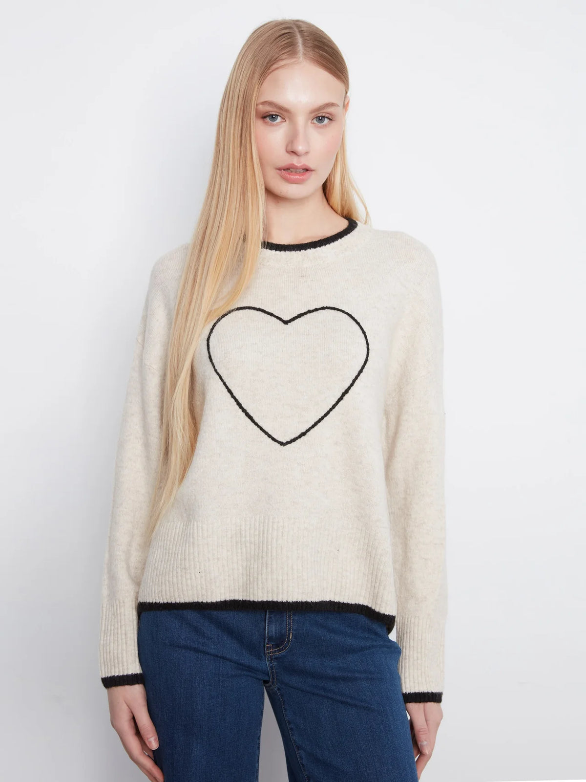 Charlie B Heart Mock Neck Sweater - Heather Natural