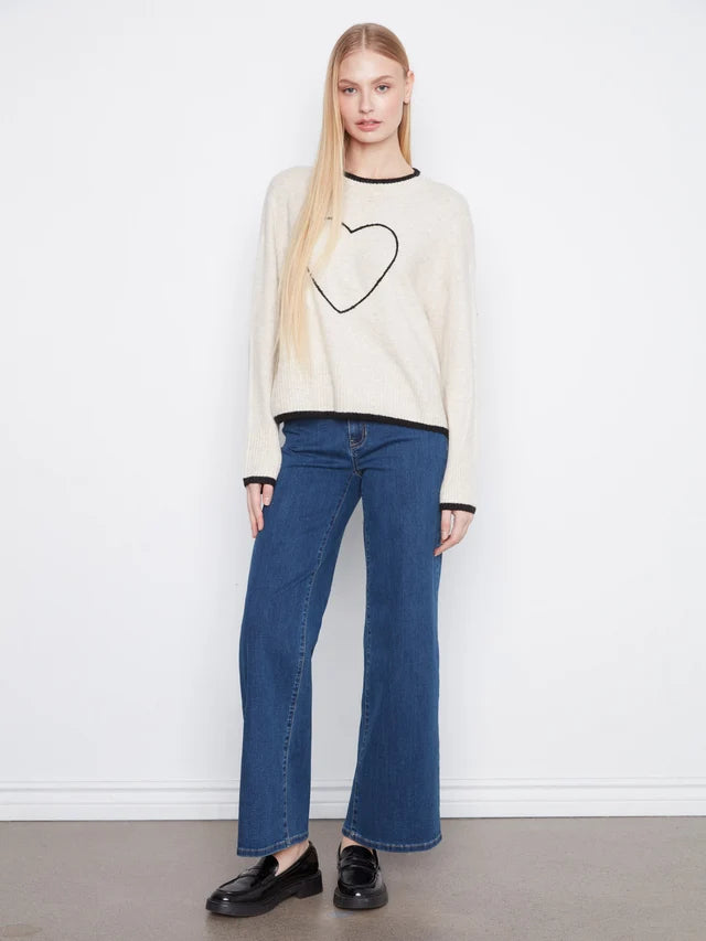 Charlie B Heart Mock Neck Sweater - Heather Natural