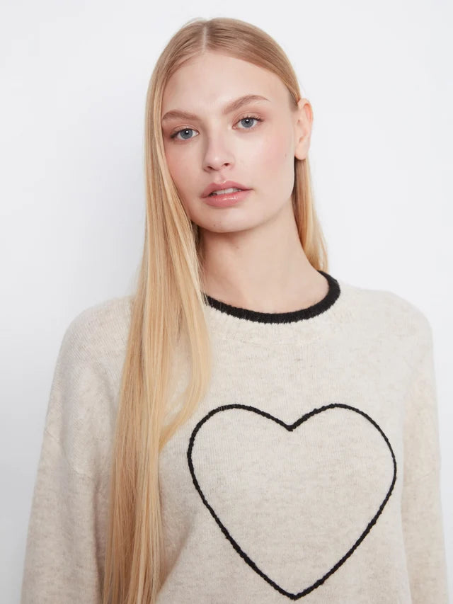 Charlie B Heart Mock Neck Sweater - Heather Natural