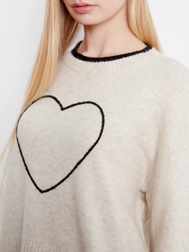Charlie B Heart Mock Neck Sweater - Heather Natural