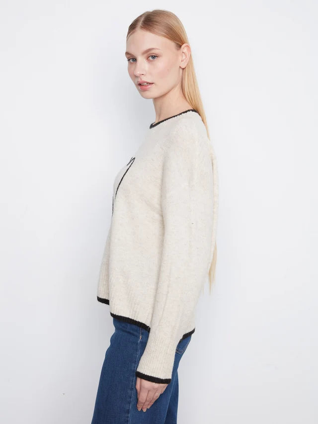 Charlie B Heart Mock Neck Sweater - Heather Natural