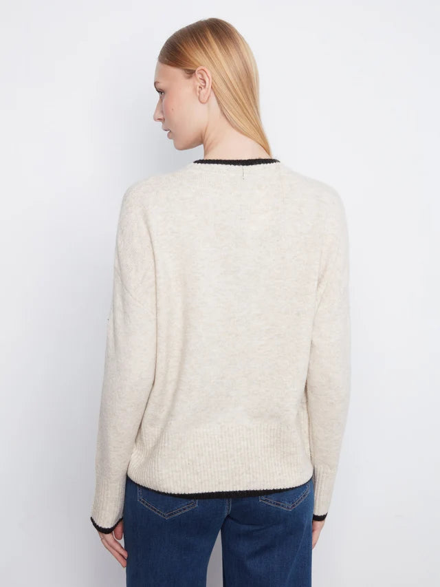 Charlie B Heart Mock Neck Sweater - Heather Natural