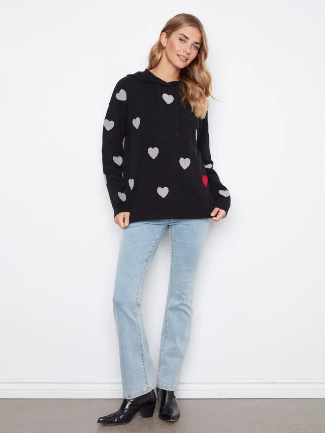 Charlie B Embroidered Hearts Hoodie Sweater - Black