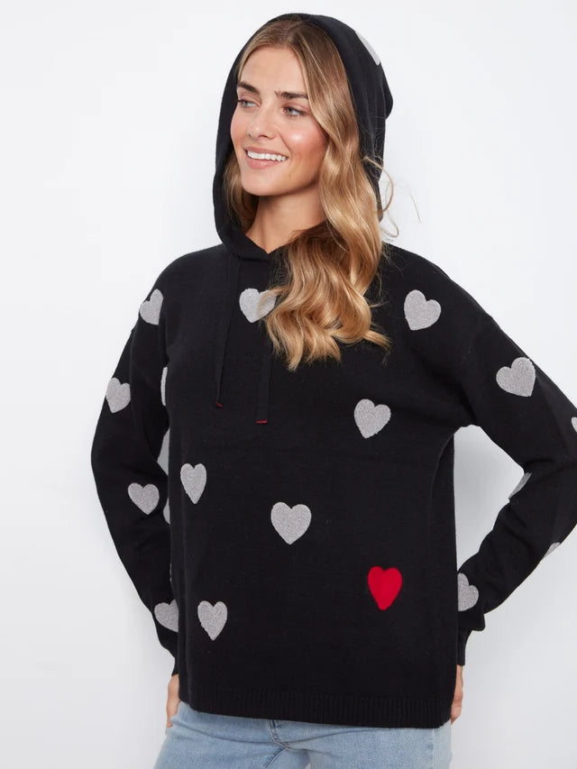 Charlie B Embroidered Hearts Hoodie Sweater - Black