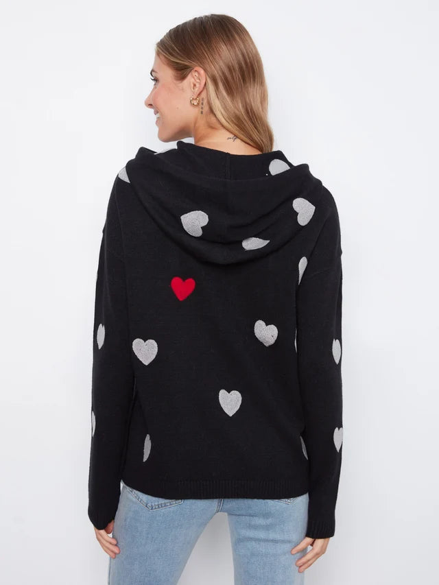 Charlie B Embroidered Hearts Hoodie Sweater - Black