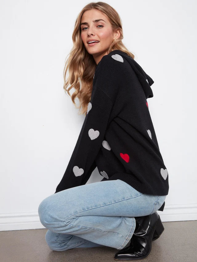 Charlie B Embroidered Hearts Hoodie Sweater - Black