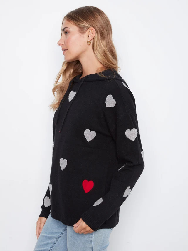 Charlie B Embroidered Hearts Hoodie Sweater - Black