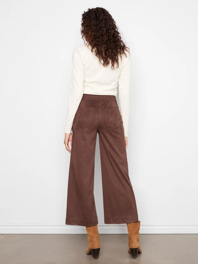 Charlie B Faux Suede Cropped Wide Leg Pants - Coffee