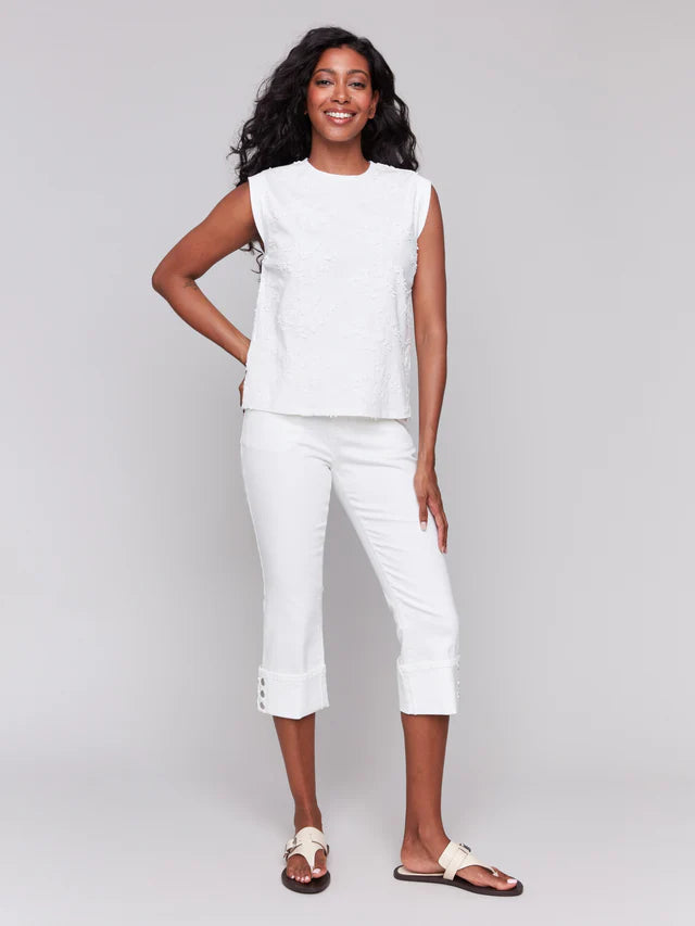 Charlie B Floral Embroidered Sleeveless Cotton Top