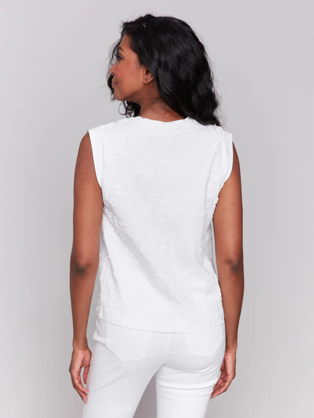 Charlie B Floral Embroidered Sleeveless Cotton Top
