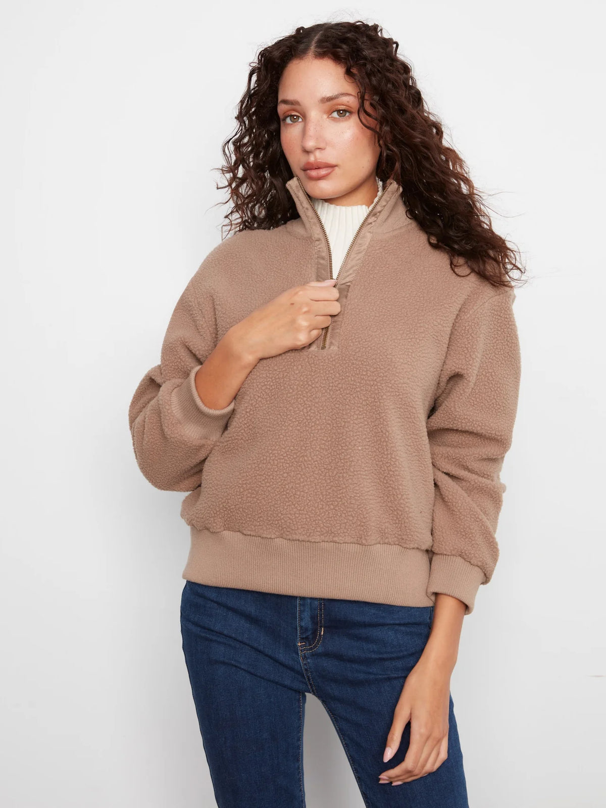 Charlie B Half-Zip Fleece Pullover - Taupe
