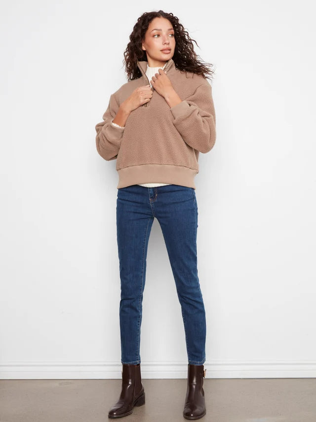 Charlie B Half-Zip Fleece Pullover - Taupe