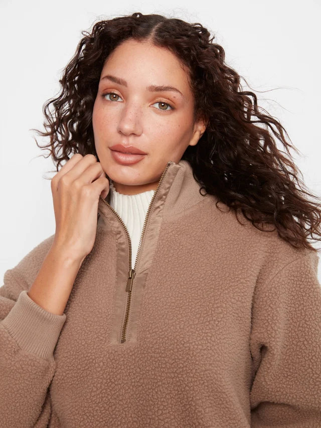 Charlie B Half-Zip Fleece Pullover - Taupe