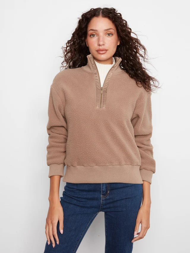 Charlie B Half-Zip Fleece Pullover - Taupe