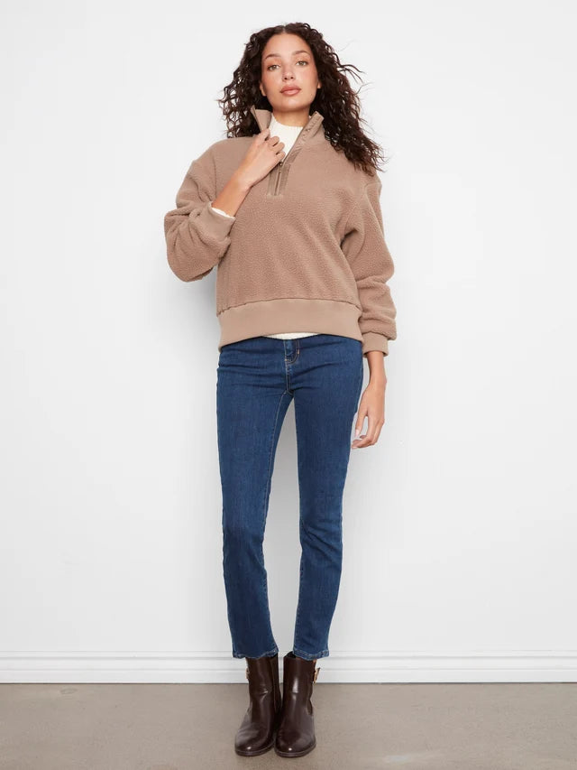 Charlie B Half-Zip Fleece Pullover - Taupe