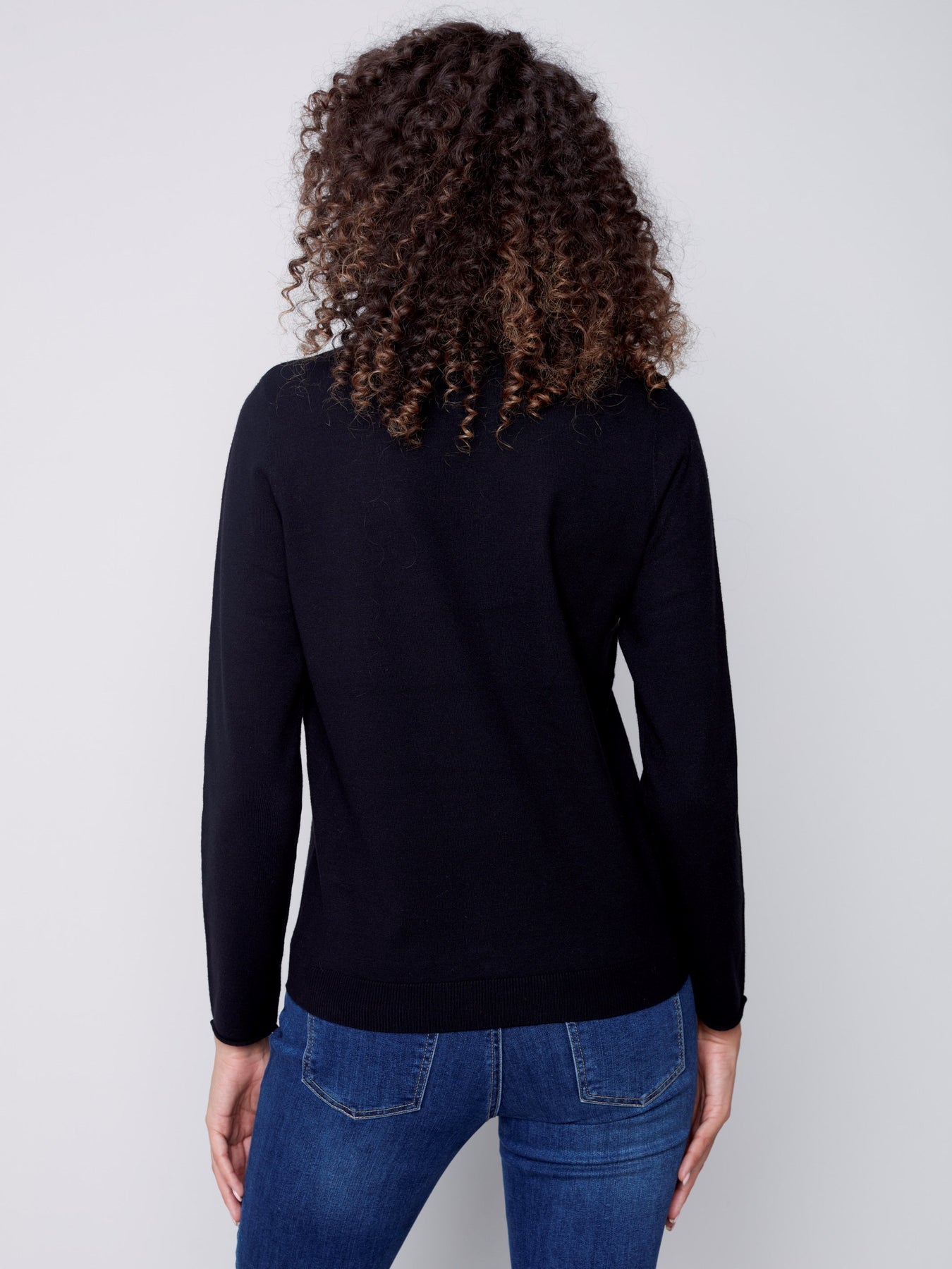 Charlie B Knit Sweater with Diagonal Zipper Detail - Black