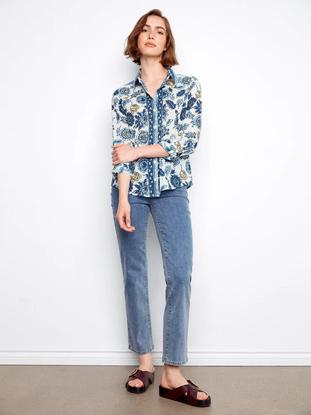 Charlie B Voile Button Up Blouse - Bloselle Blue