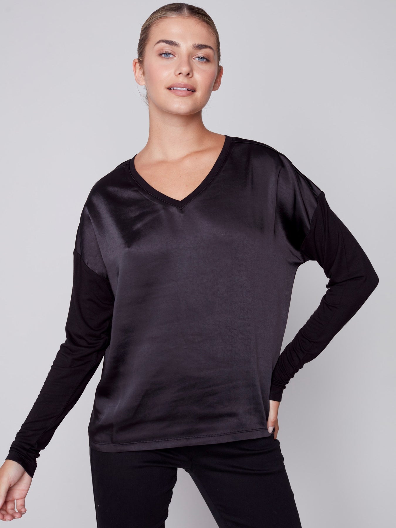 Charlie B Satin and Jersey Knit Top