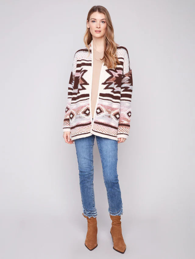 Charlie B Space Dye Jacquard Cardigan - Rosewood