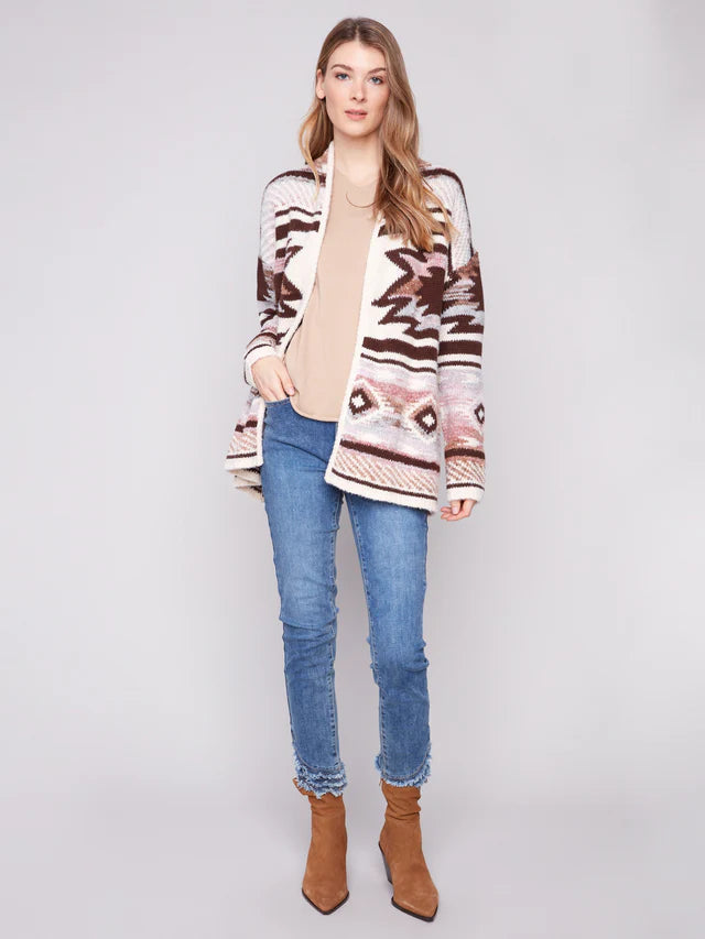 Charlie B Space Dye Jacquard Cardigan - Rosewood