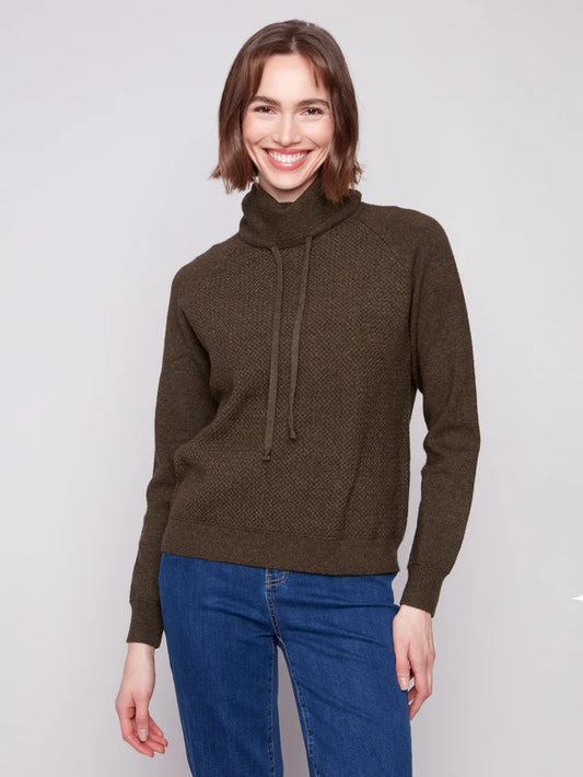 Charlie B Textured Cowl Neck Sweater - Heather Spruce