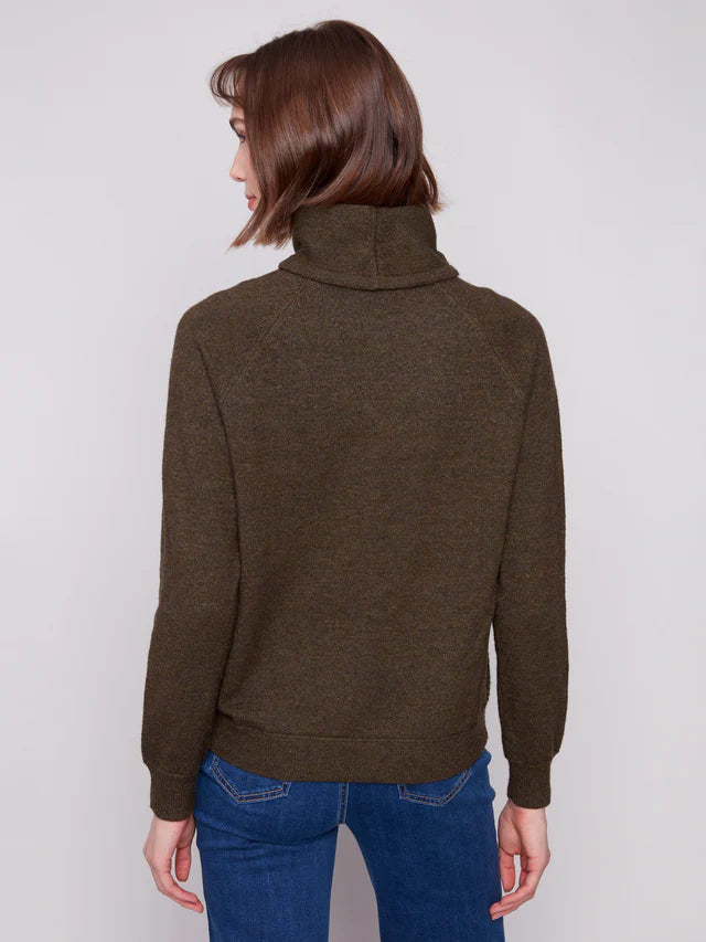 Charlie B Textured Cowl Neck Sweater - Heather Spruce