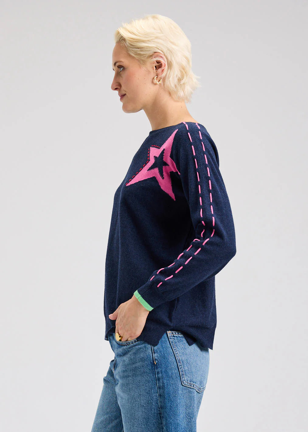 Zaket & Plover Threaded Star Sweater - Dark Denim