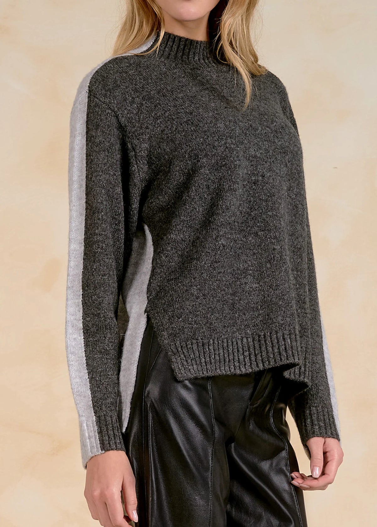 Elan Color Block Mock Neck Sweater