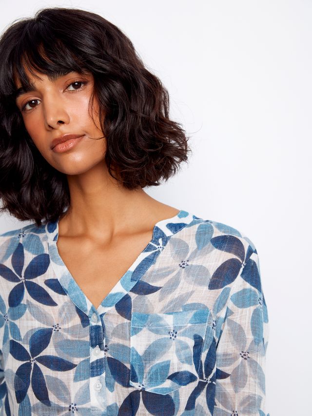 Charlie B Printed Cotton Gauze - Sapphire