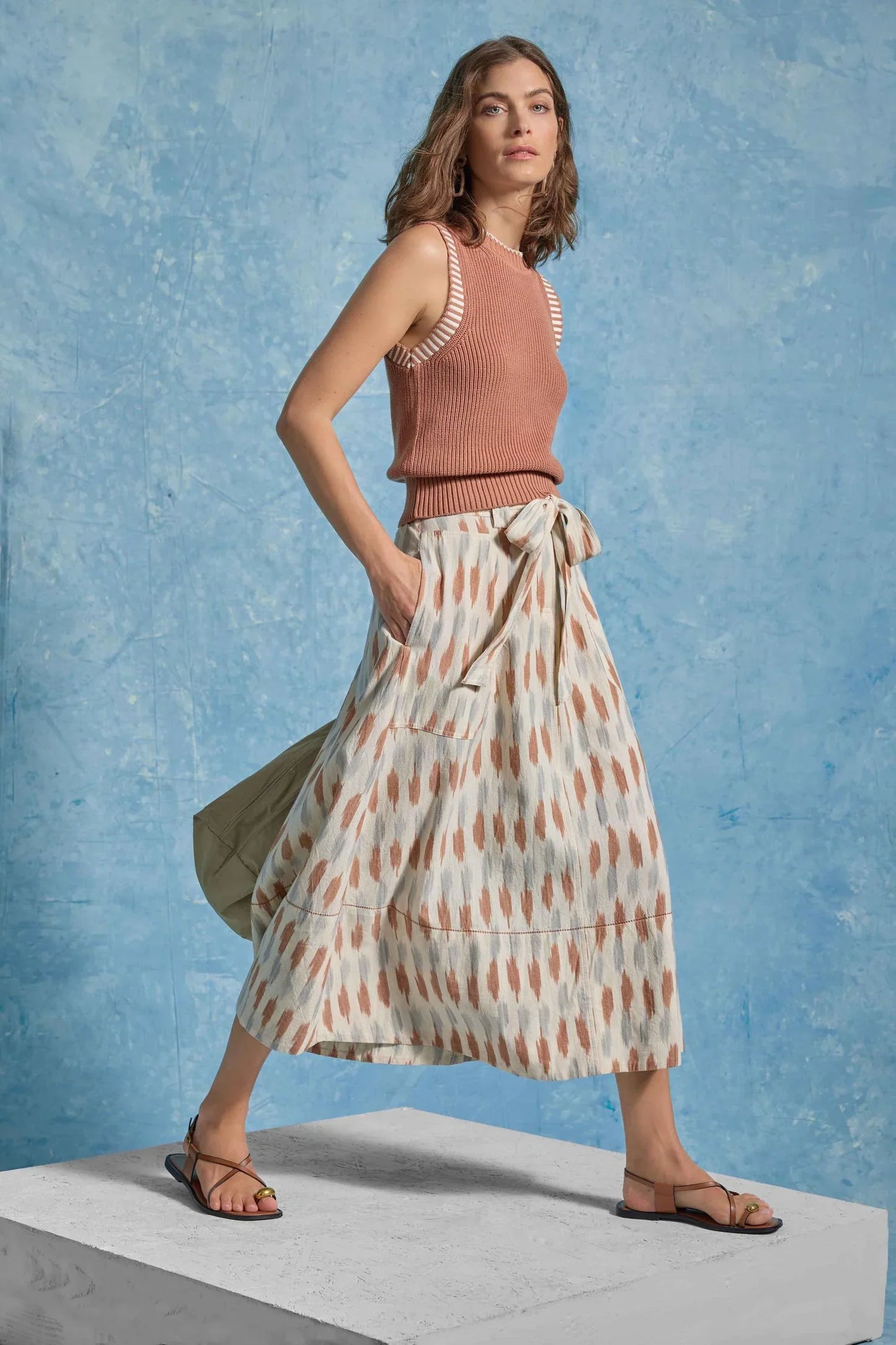 Lilla P Ikat Long Skirt Carob Ikat