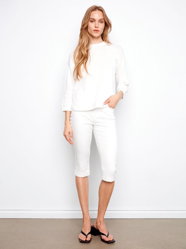 Charlie B 3/4 Sleeve Sweater - White