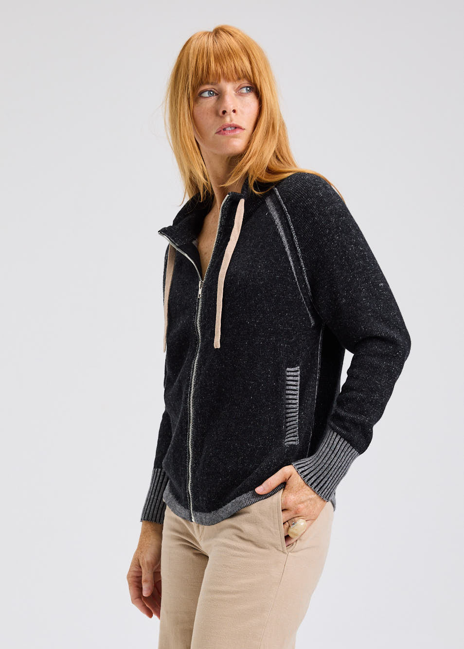 Zaket & Plover Two Tone Zip Up Hoodie - Black